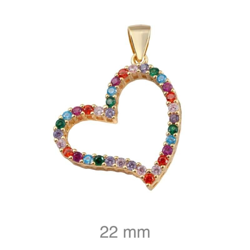 Colgante Corazón con Circonitas Multicolores en Plata Ley con Baño de Oro