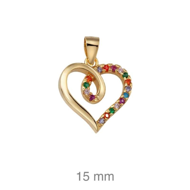 Colgante Corazón con Circonitas Multicolores en Plata Ley con baño de oro
