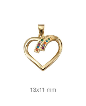 Colgante Corazón con Circonitas Multicolores en plata Ley Bañada en Oro