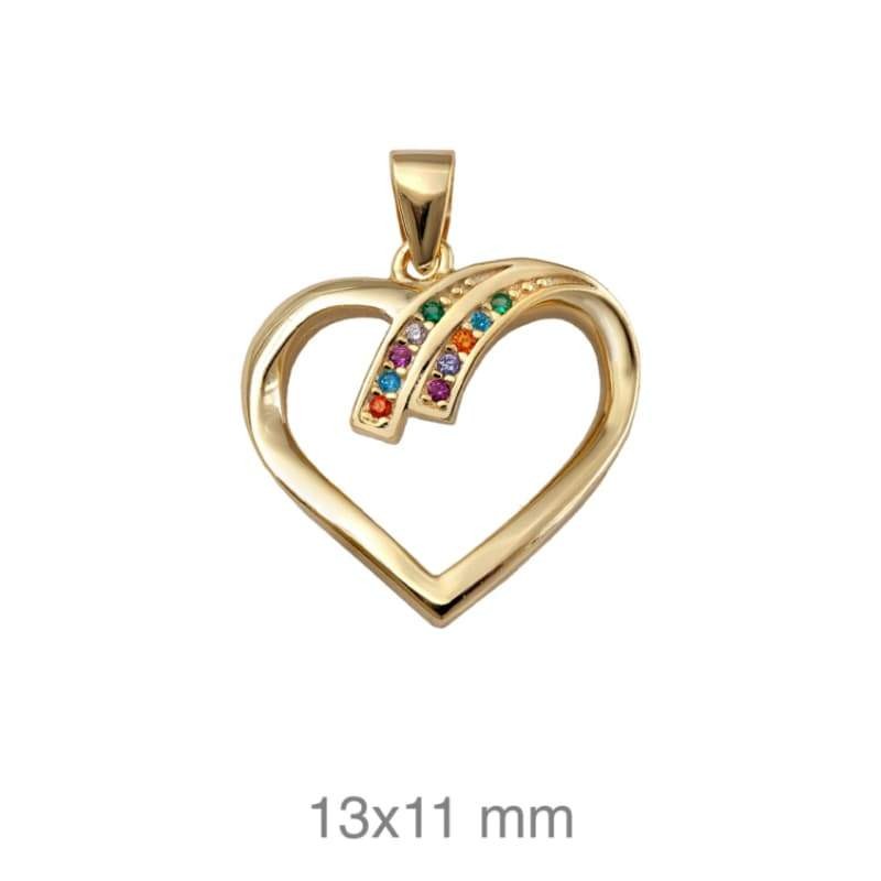 Colgante Corazón con Circonitas Multicolores en plata Ley Bañada en Oro