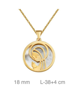 Medalla y Cadena de Virgen Niña con Nácar en Plata Ley con Baño de Oro