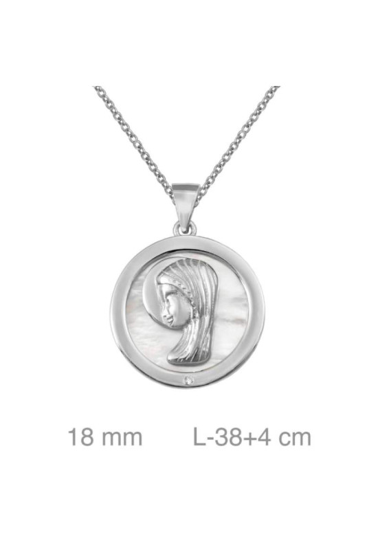 Medalla y Cadena de Virgen Niña con Nácar en Plata Ley