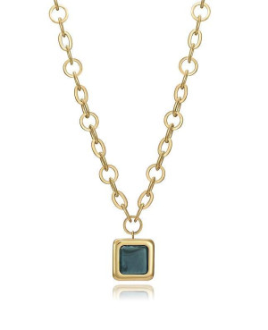 Collar Viceroy Chic de acero IP dorado  con una piedra verde