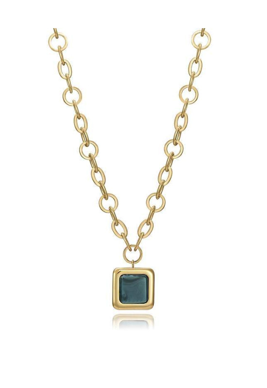 Collar Viceroy Chic de acero IP dorado  con una piedra verde