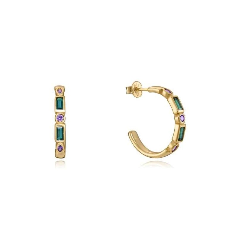 Pendientes Viceroy Elegant de Plata Ley Bañada en Oro y Ciconitas Verdes y Violetas