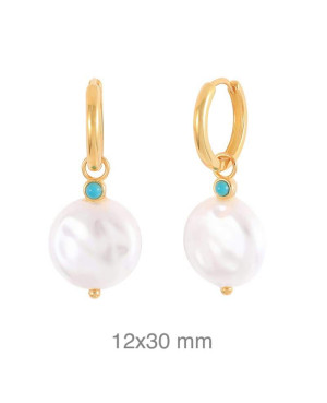 Pendientes Aros con Perla en Plata Ley Bañada en Oro