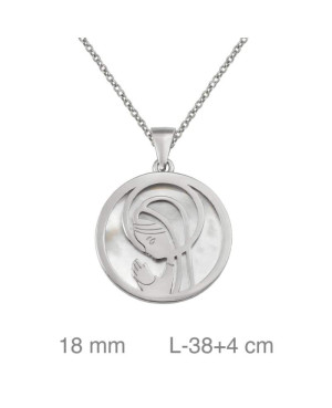 Medalla y Cadena de Virgen Niña con Nácar en Plata Ley