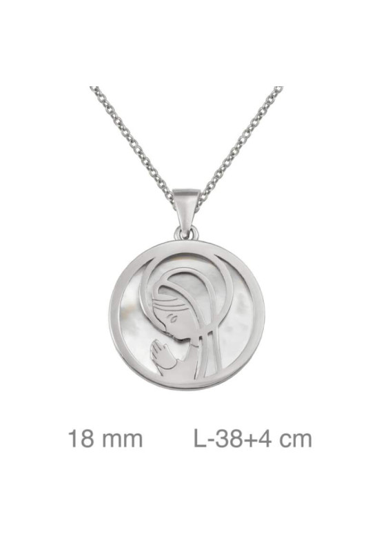 Medalla y Cadena de Virgen Niña con Nácar en Plata Ley