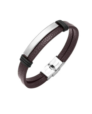 Pulsera de Acero y  Piel Marrón
