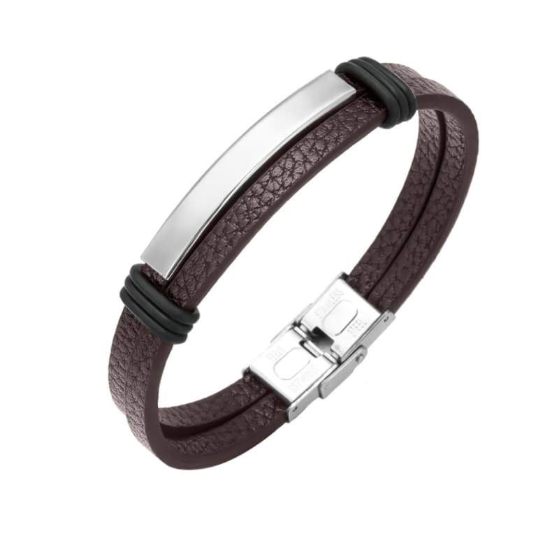 Pulsera de Acero y  Piel Marrón