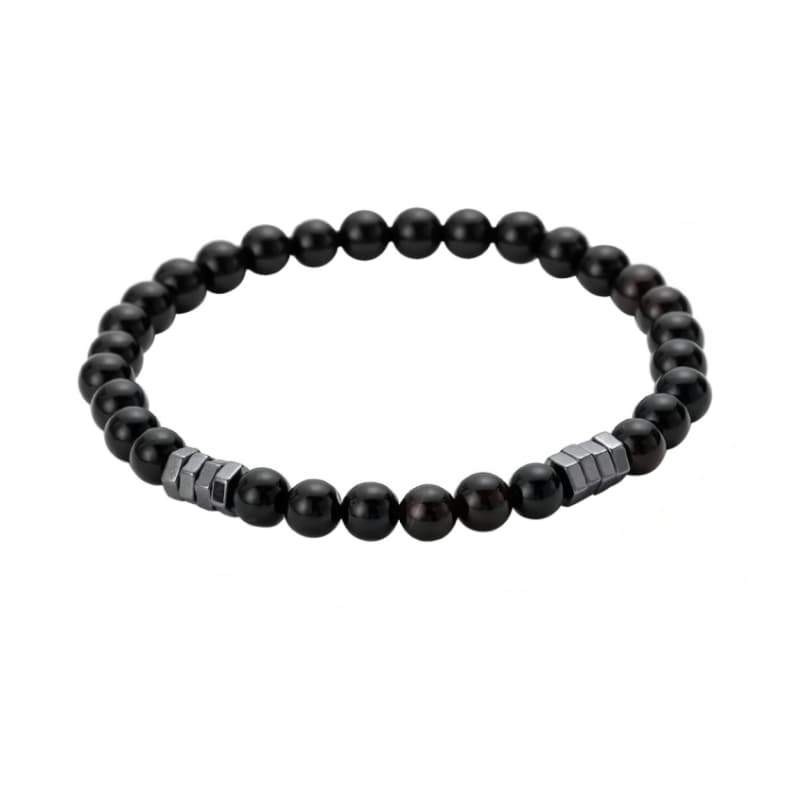 Pulsera de Acero y  Piedras Negras