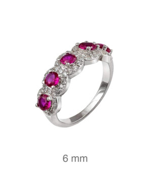 Anillo con Circonitas color Rubí en Plata Ley