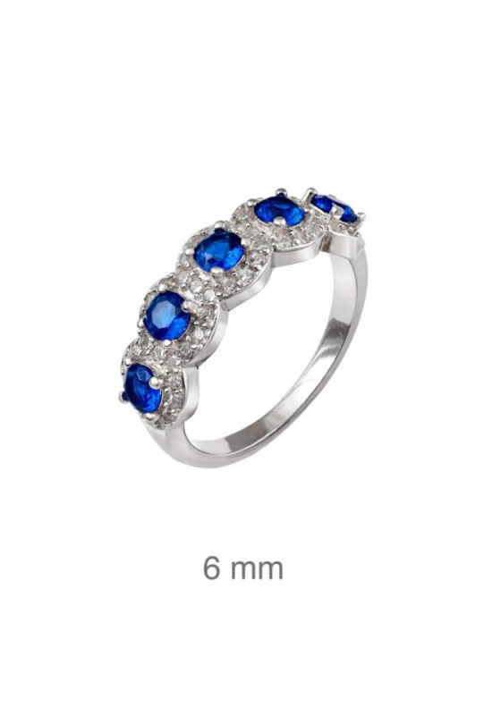 Anillo con Circonitas color Zafiro en Plata Ley