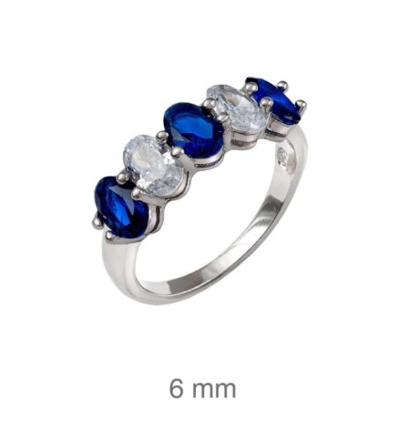 Anillo con Circonitas color Zafiro en Plata Ley