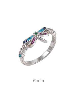 Anillo de Libélula con Circonitas Multicolores en Plata