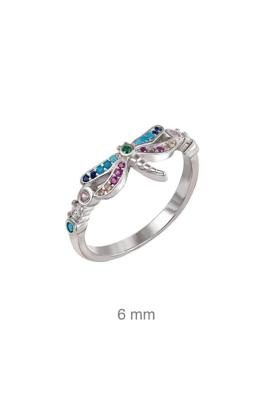 Anillo de Libélula con Circonitas Multicolores en Plata