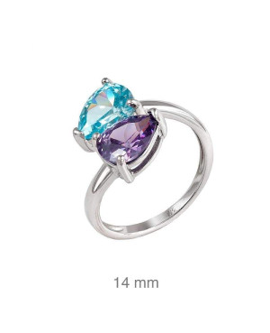 Anillo con Circonitas Color Azul y Amatista en Plata Ley