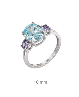 Anillo con Circonitas Color Azul y Amatista en Plata Ley