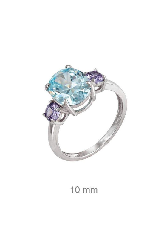 Anillo con Circonitas Color Azul y Amatista en Plata Ley
