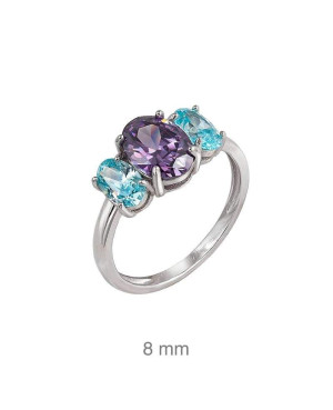 Anillo con Circonitas Color Azul y Amatista en Plata Ley