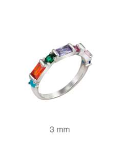 Anillo con Circonitas Multicolores en Plata Ley