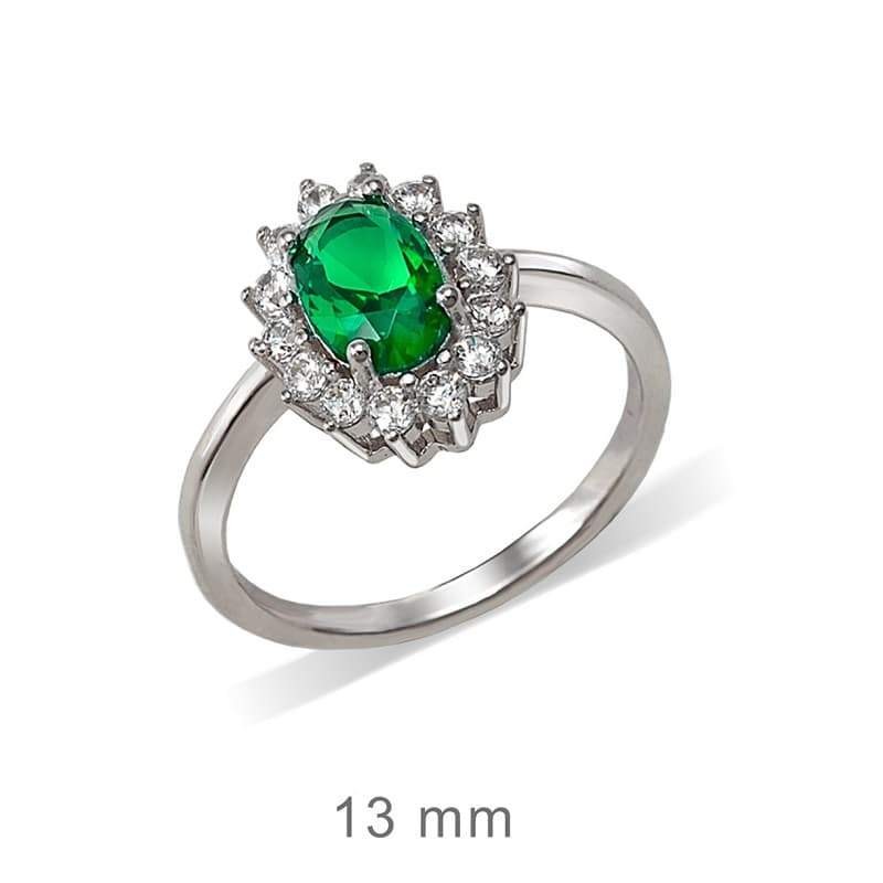 Anillo Glass Verde Rosetón Plata Ley