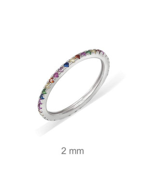 Mini Anillo Circonitas Colores Plata Ley