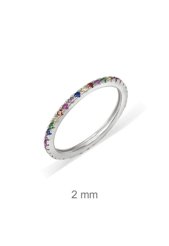 Mini Anillo Circonitas Colores Plata Ley