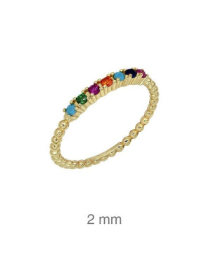 Mini Anillo Bolas y Circonitas Colores Plata Ley con Baño de Oro