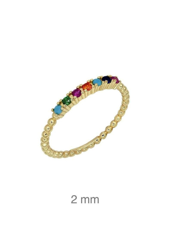 Mini Anillo Bolas y Circonitas Colores Plata Ley con Baño de Oro