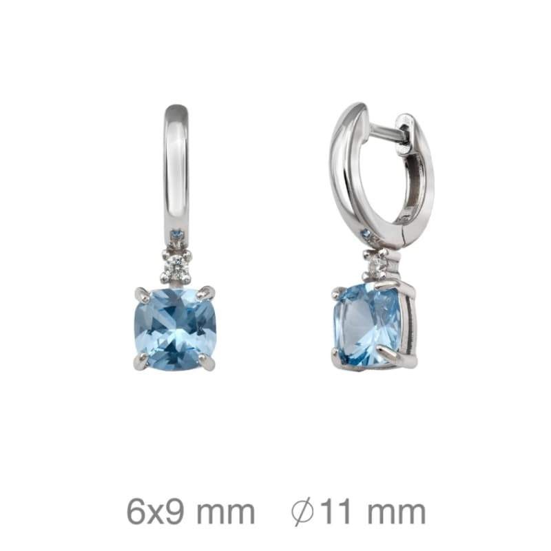 Pendientes Aros con Circonitas color Aguamarina Plata Ley