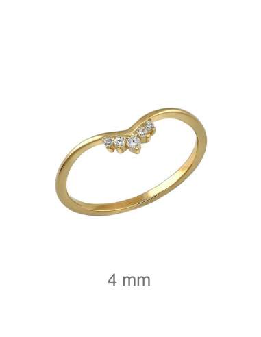 Mini Anillo Pico Circonitas Plata Ley con Baño de Oro