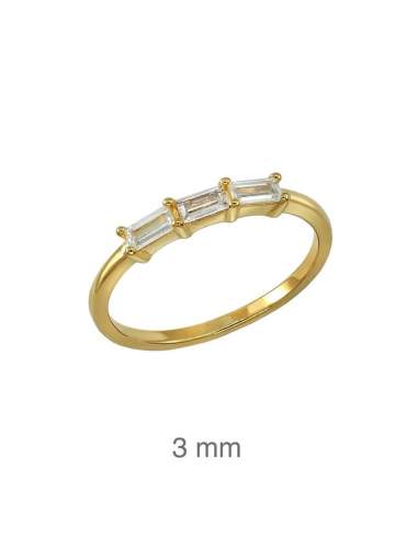 Mini Anillo Barra Circonitas Plata Ley con baño de Oro