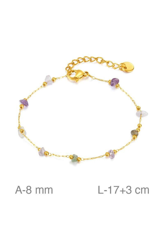Pulsera de Acero Dorado con Gemas de Colores