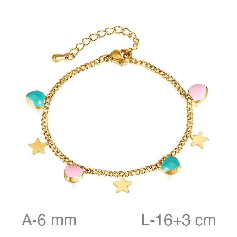 Pulsera de Acero Dorado con Esmalte de Colores