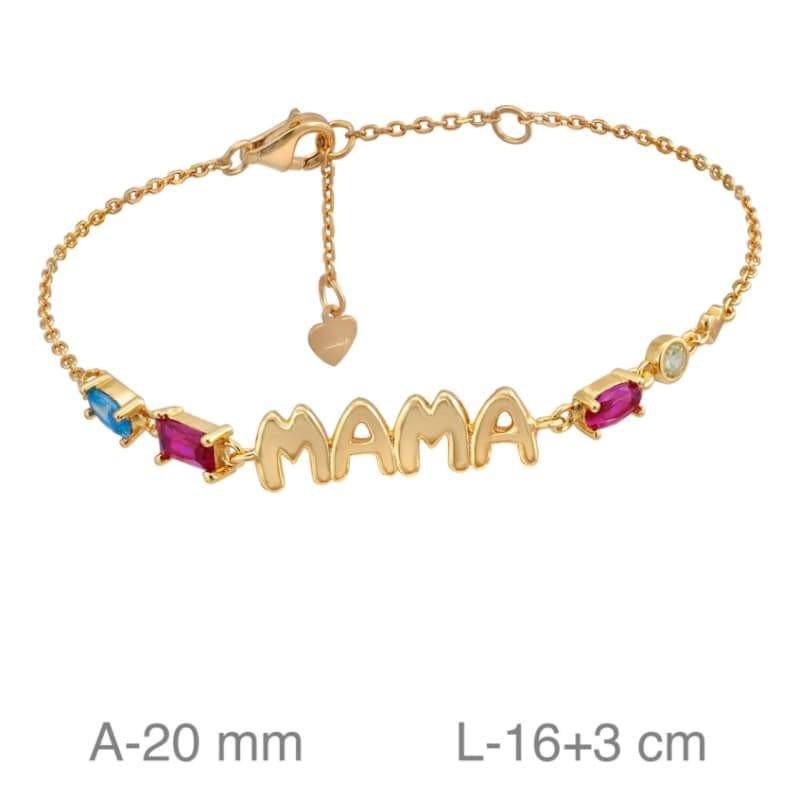 Pulsera Mama con Circonitas Multicolores Plata Ley Bañada en Oro