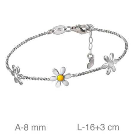 Pulsera con Margaritas de Esmalte en Plata Ley