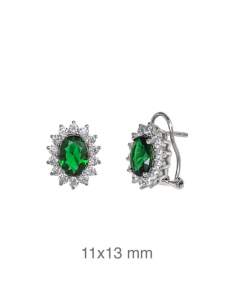 Pendientes Omega con Circonita color Esmeralda de Plata Ley