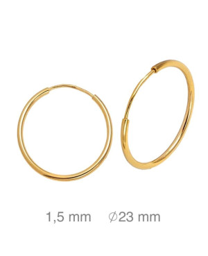 Pendientes Aros 1.5x23mm Plata Ley Bañada en Oro