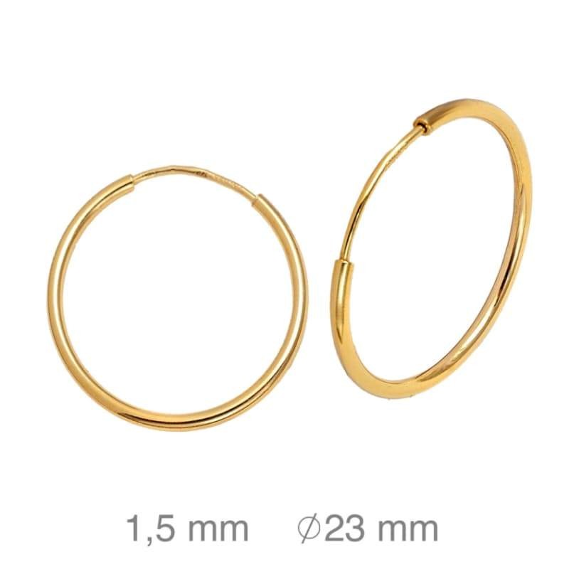 Pendientes Aros 1.5x23mm Plata Ley Bañada en Oro