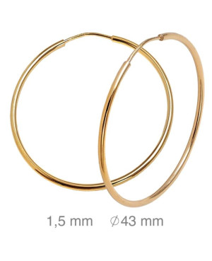 Pendientes Aros 1.5x43mm Plata Ley Bañada en Oro