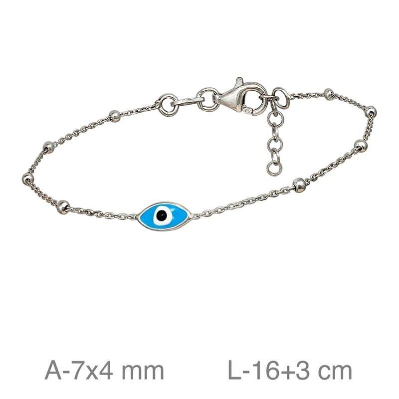 Pulsera con Ojo Turco y Bolitas en Plata Ley