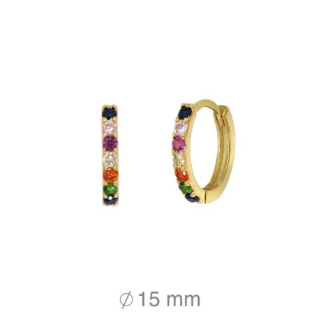 Pendientes Aros con Circonitas Multicolores Plata Ley Bañada en Oro
