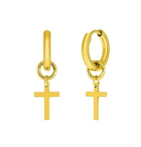 Pendientes Marea con Cruz en Acero Dorado