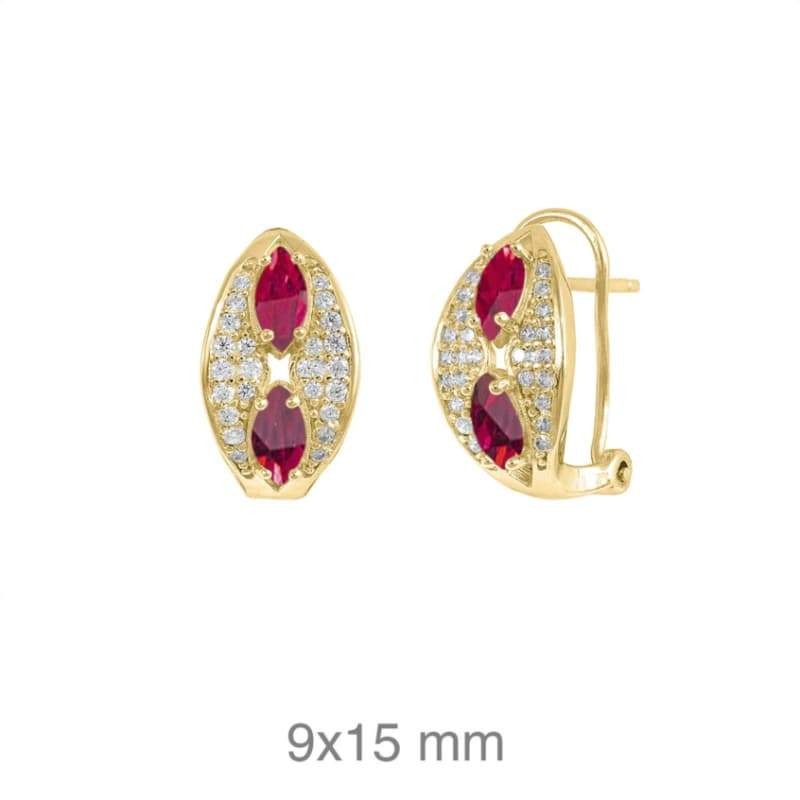 Pendientes Omega con Circonitas Color Rubí de Plata Ley con Baño de Oro