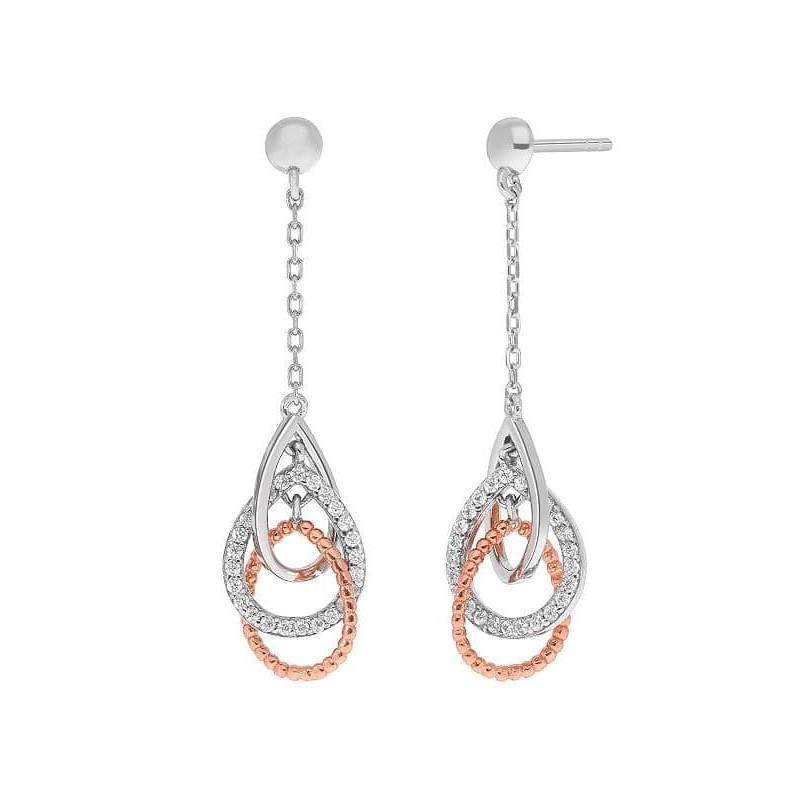 Pendientes Marea Velvet Bicolor en Plata Ley con Circonitas y Baño