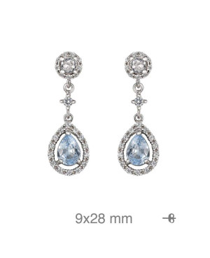 Pendientes Largos con Circonitas Blancas y Color Aguamarina en Plata Ley