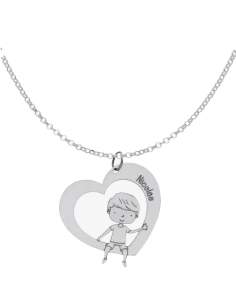 Collar Corazón + Niño + Nombre en Plata Ley