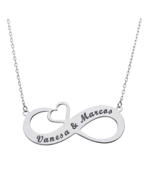 Collar Infinito + Corazón + Nombres en  Plata Ley