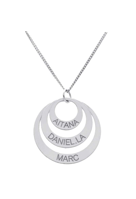 Collar 3 Círculos + Nombres en  Plata Ley